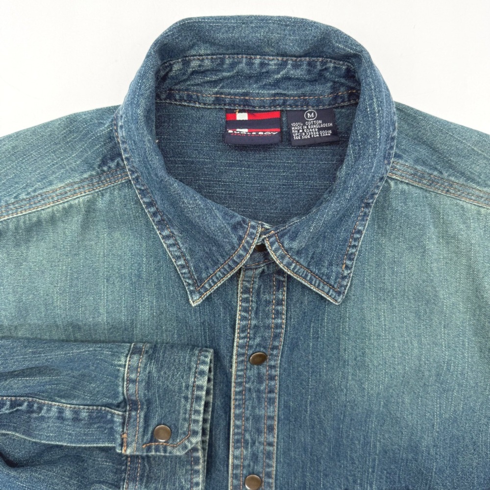 Bugle Boy Denim Shirt Mens Medium Blue Long Sleeve Snap Front Western Workwear